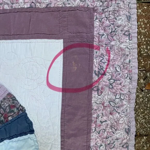 Vintage Handmade Quilt 66x52” Sampler Fan Pattern Purple Blue Coverlet Throw RV - Picture 10 of 16